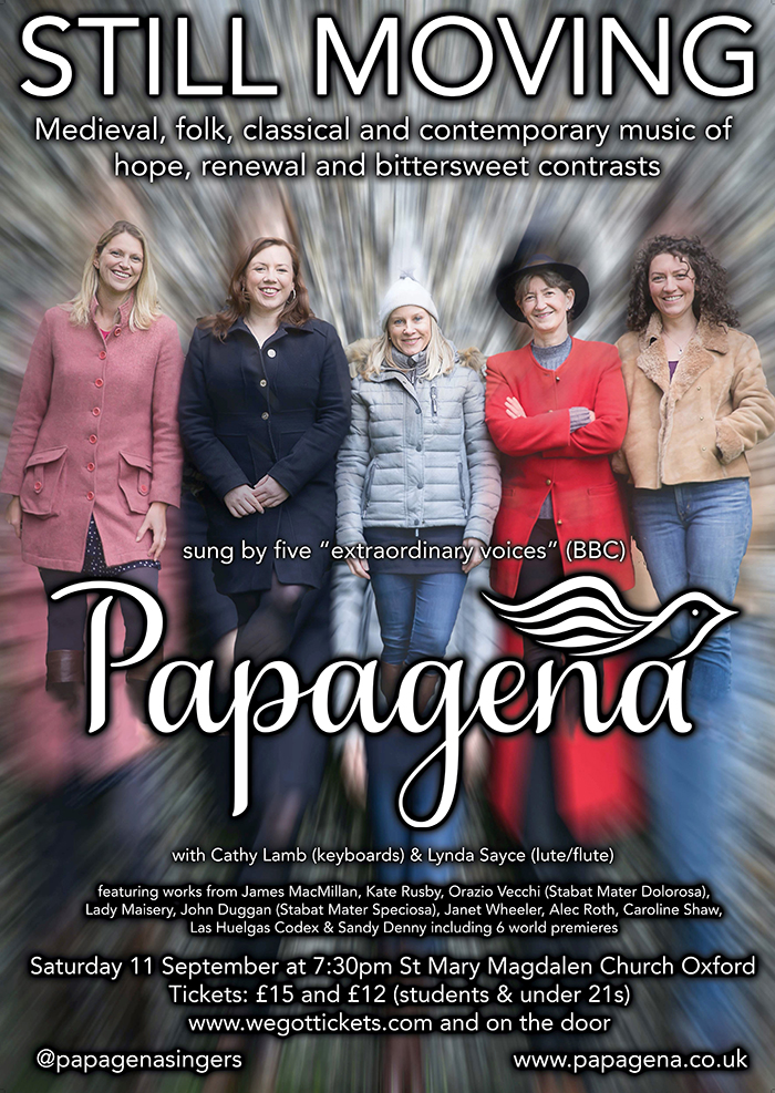 Papagena Concert in Oxford. Saturday 11 September.